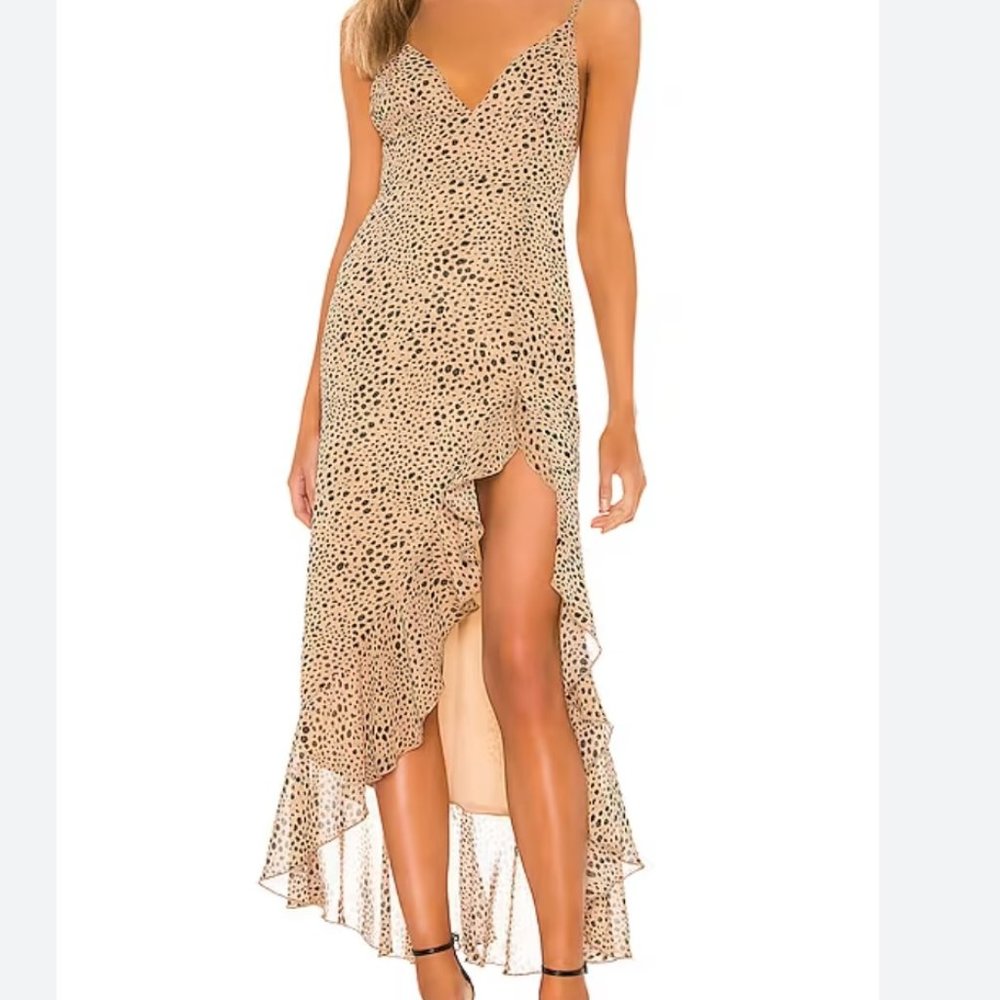 NWOT: MAJORELLE Loreto Maxi Dress, Natural Leopard Print Ruffle Hem, Size Medium